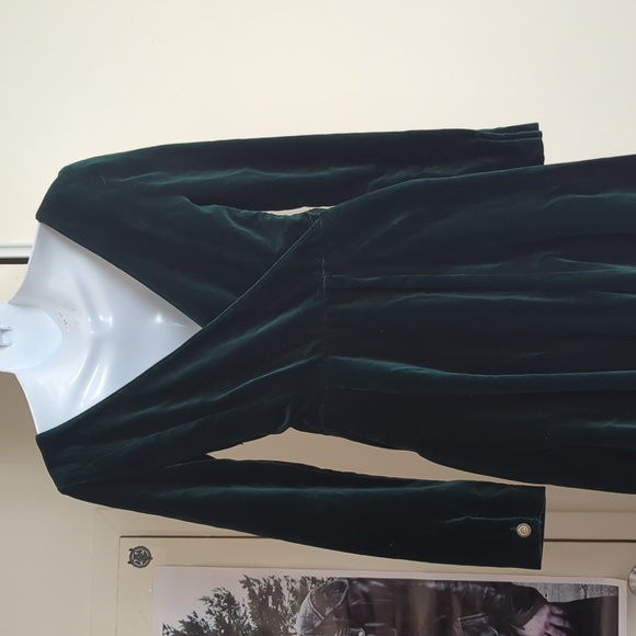 Vintage Green Velvet Laura Ashley Midi Wrap Dress - Picture 6 of 9